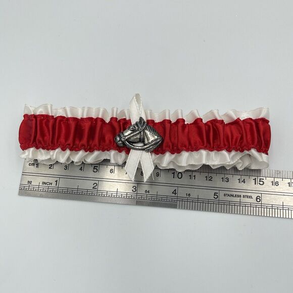 Vintage Jamie Lynn Red & Cream Satin Garter Wedding Western Horse Rodeo in Box - Picture 4 of 8